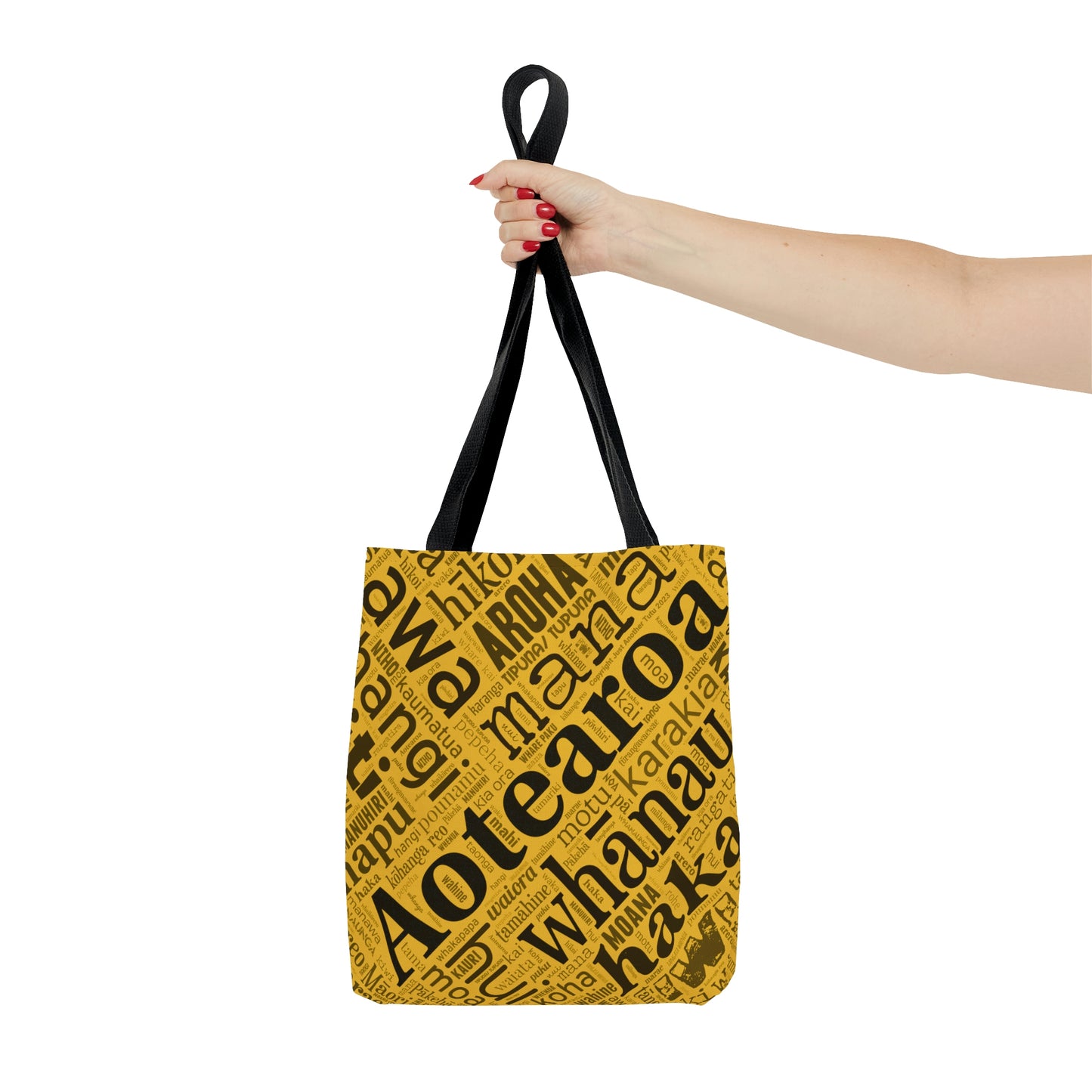 Yellow Māori Word Art Tote Bag