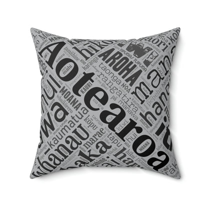 Grey Māori Word Art Square Pillow