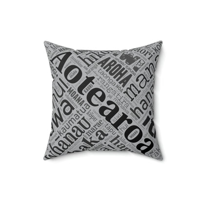 Grey Māori Word Art Square Pillow