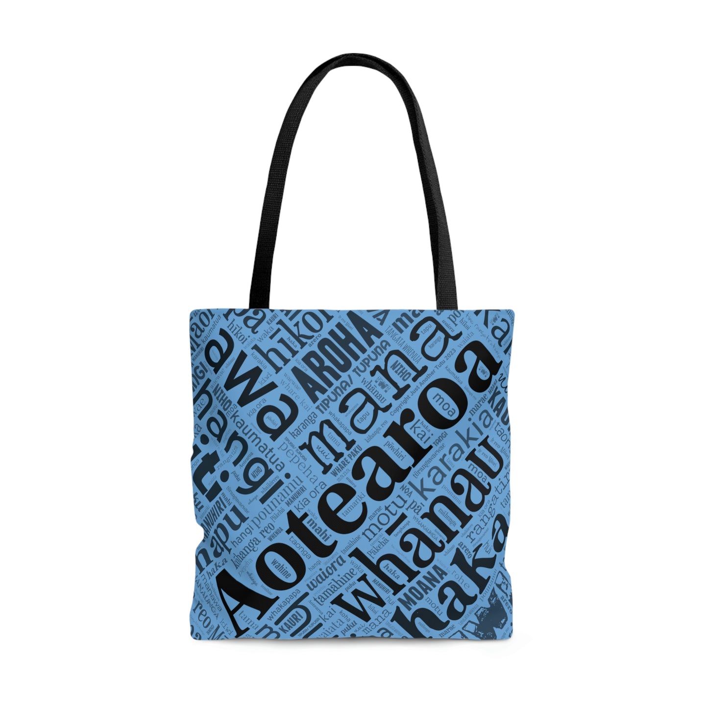 Light Blue Māori Word Art Tote Bag