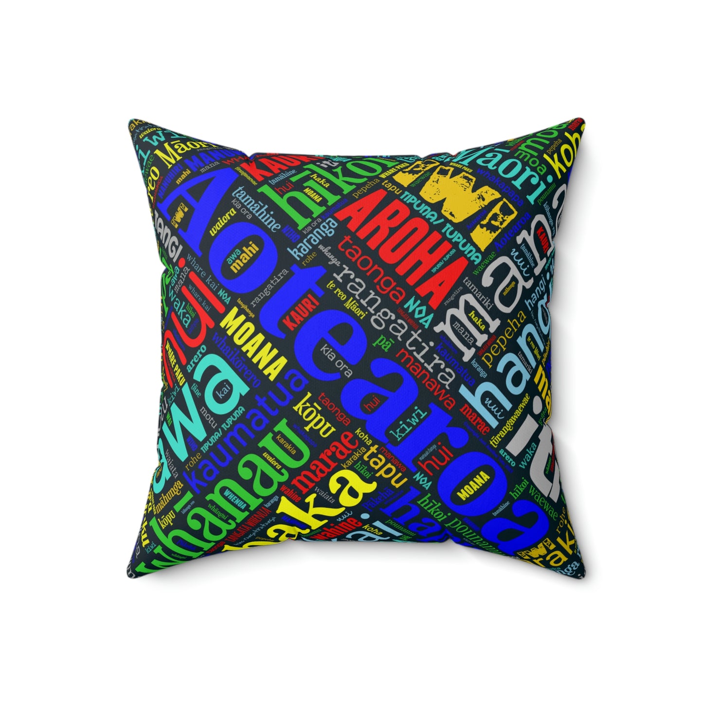 Rainbow Black Māori Word Art Square Pillow