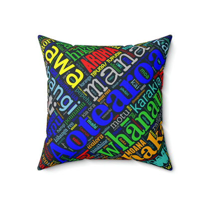 Rainbow Black Māori Word Art Square Pillow