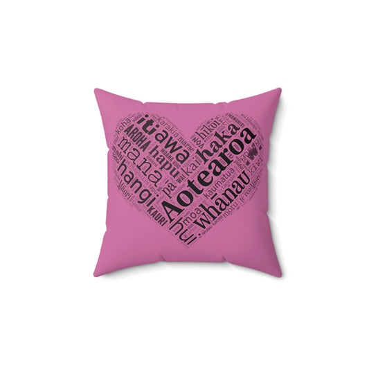 Pink Māori Word Art Heart Square Pillow