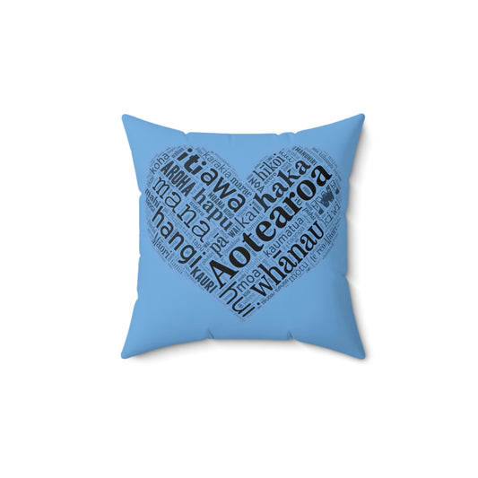 Light Blue Māori Word Art Heart  Square Pillow