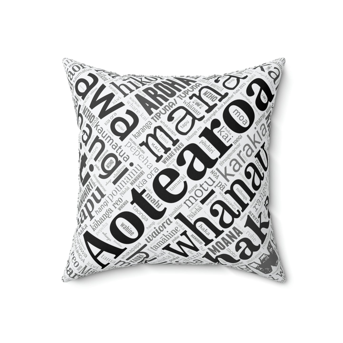 White Māori Word Art Square Pillow