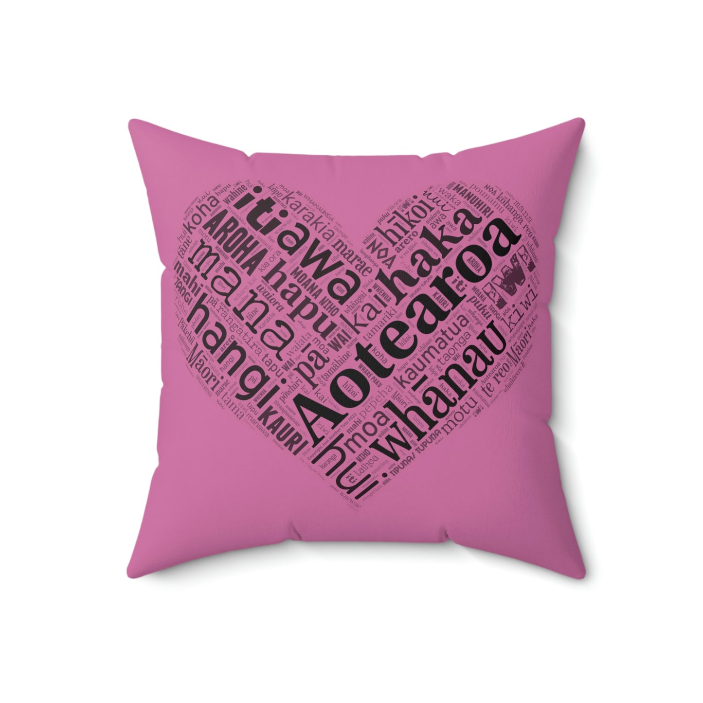 Pink Māori Word Art Heart Square Pillow