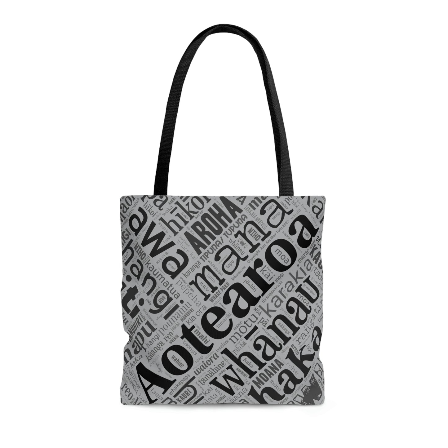 Grey Māori Word Art Tote Bag