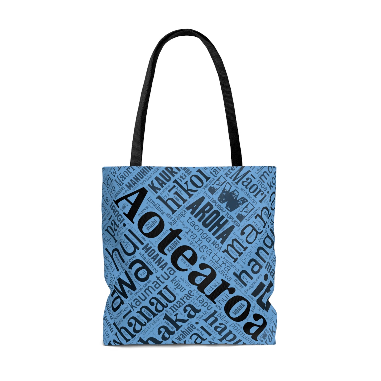 Light Blue Māori Word Art Tote Bag