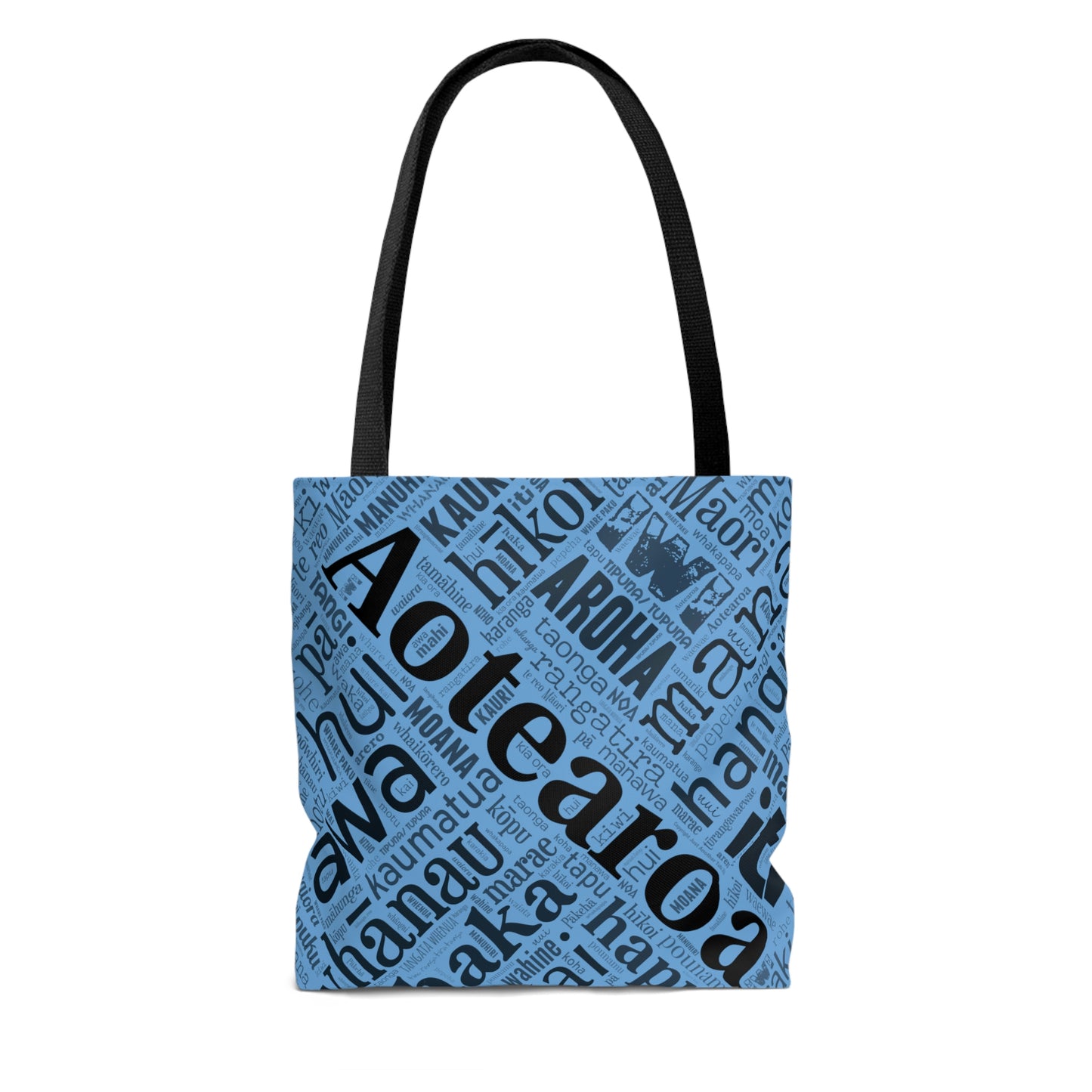 Light Blue Māori Word Art Tote Bag