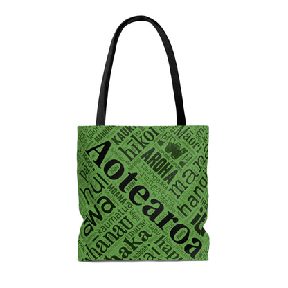 Green Māori Word Art Tote Bag