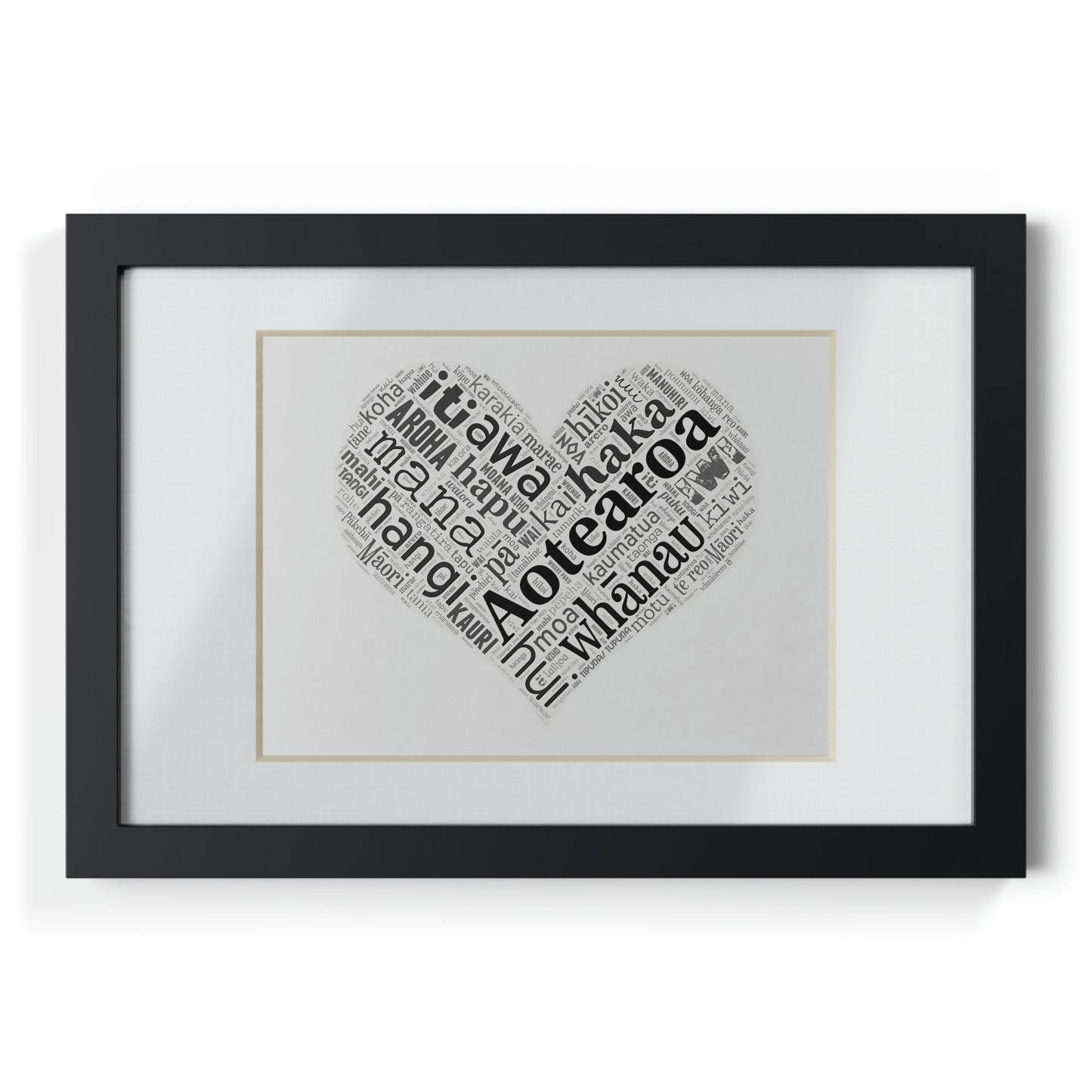 Māori Word Art Heart Framed Picture