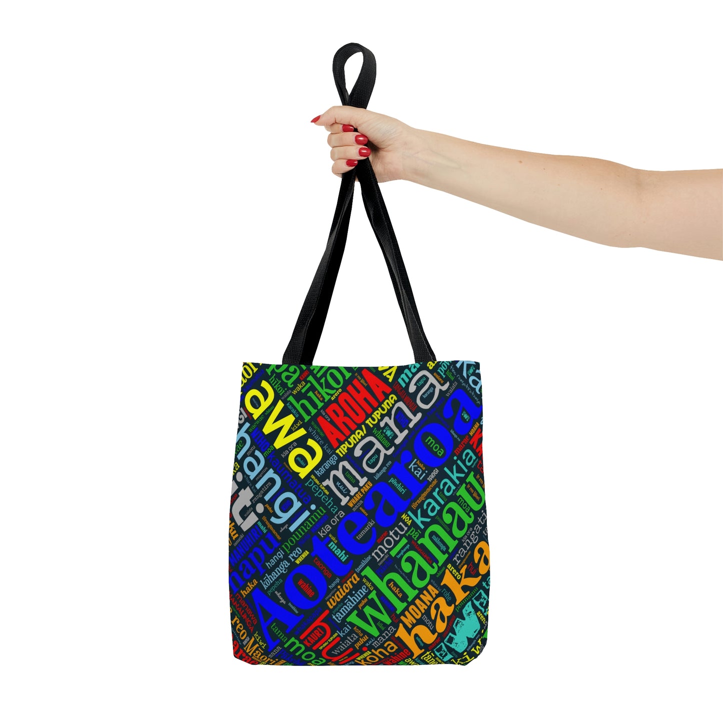 Rainbow Black Māori Word Art Tote Bag