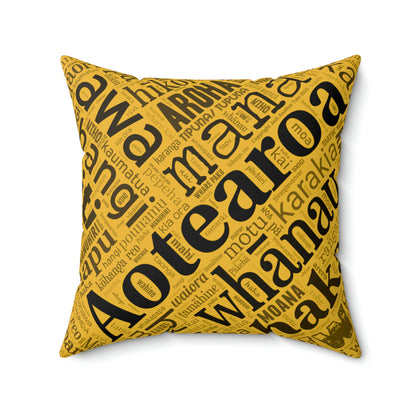 Yellow Māori Word Art Square Pillow