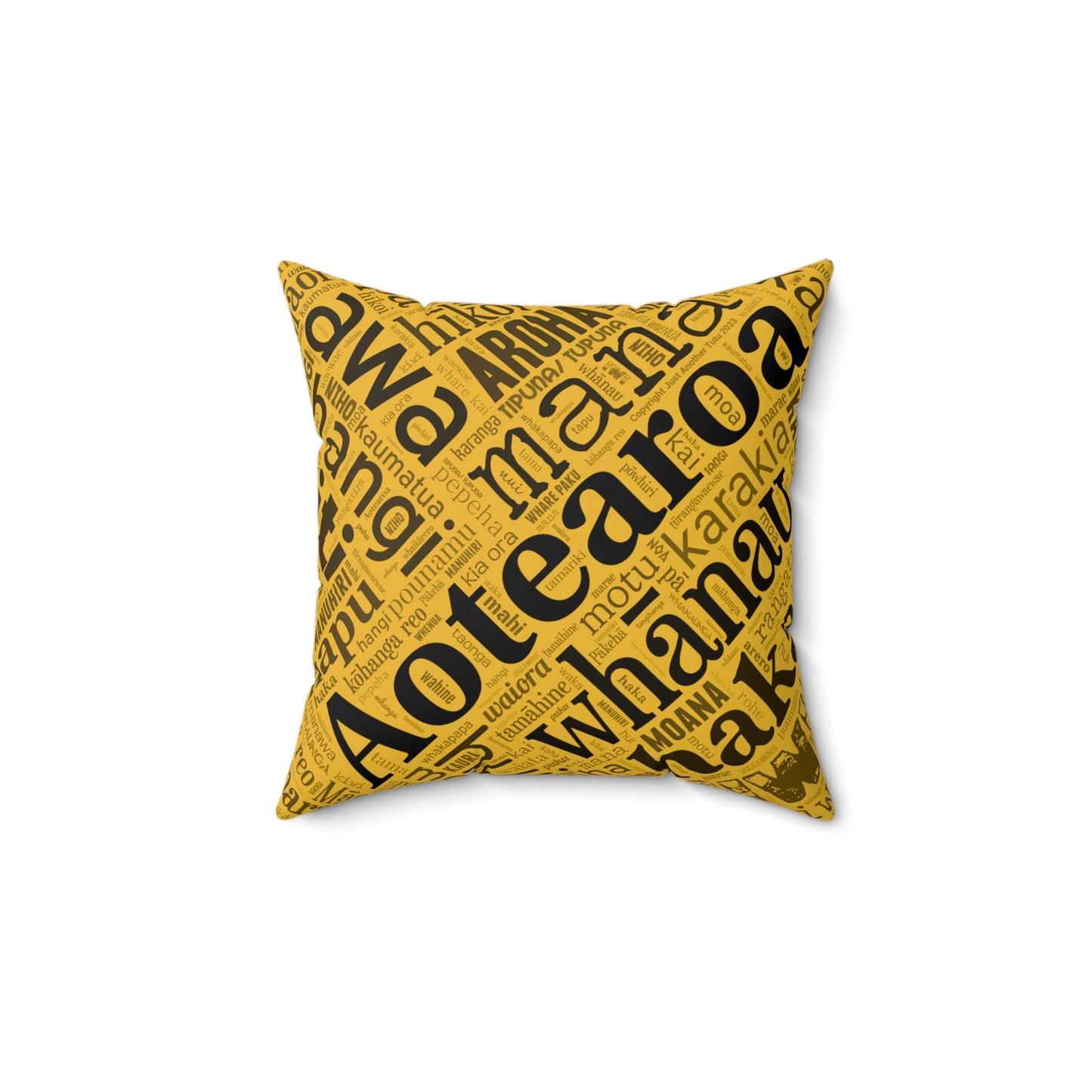 Yellow Māori Word Art Square Pillow