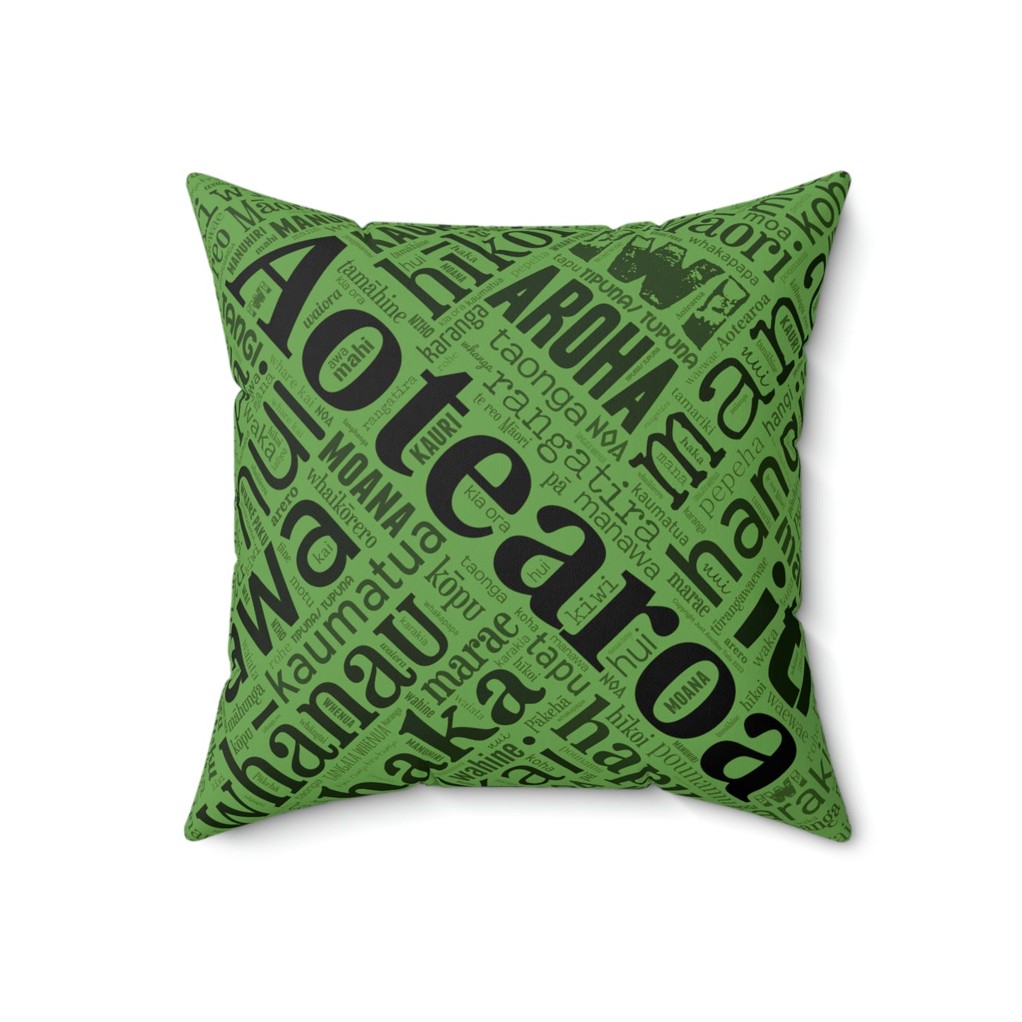 Green Māori Word Art Square Pillow