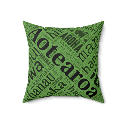 Green Māori Word Art Square Pillow