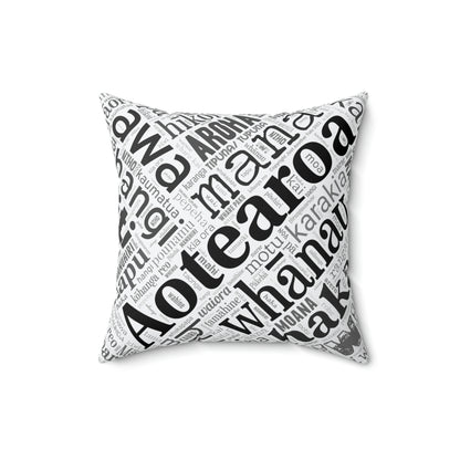 White Māori Word Art Square Pillow