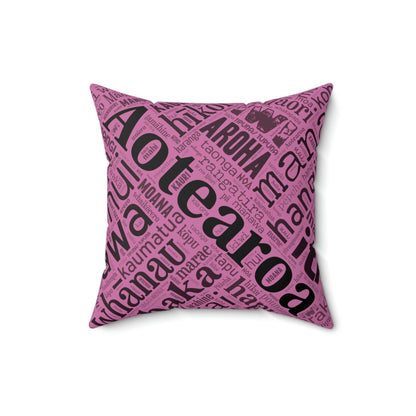 Pink Māori Word Art Square Pillow