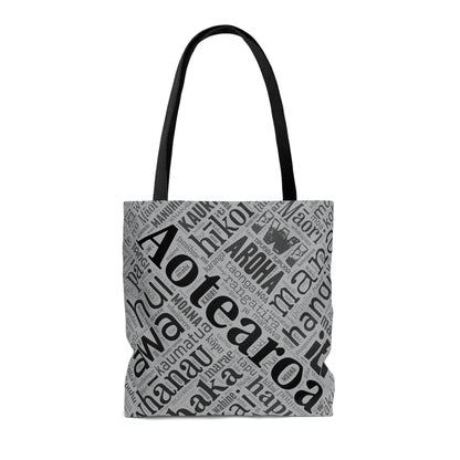 Grey Māori Word Art Tote Bag
