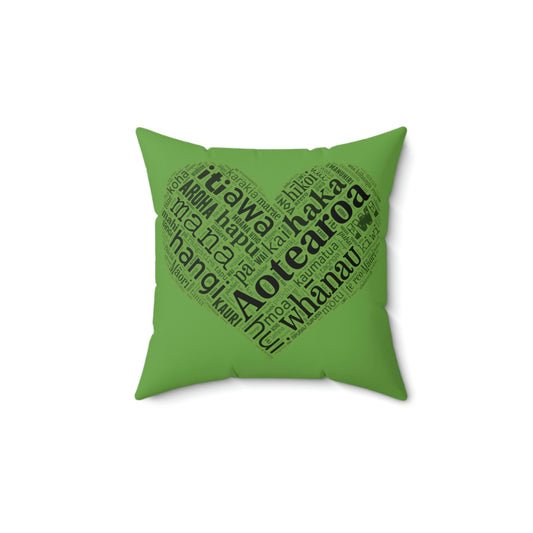 Green Māori Word Art Heart Square Pillow