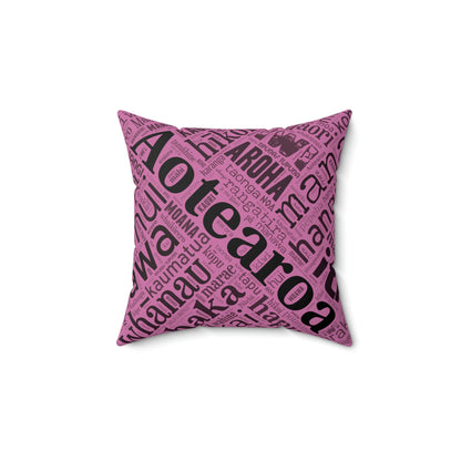 Pink Māori Word Art Square Pillow