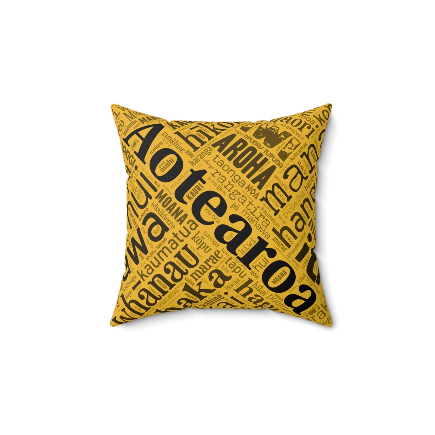 Yellow Māori Word Art Square Pillow