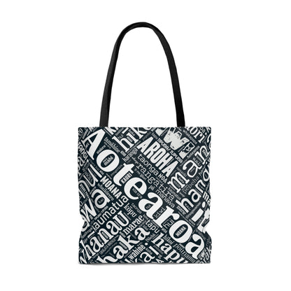 Black Māori Word Art Tote Bag