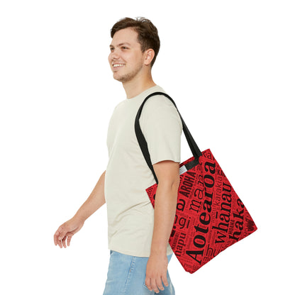 Red Māori Word Art Tote Bag