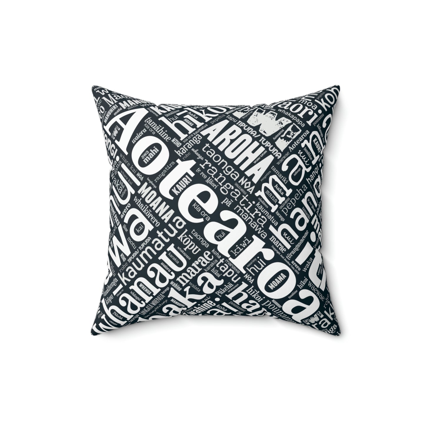 Black Māori Word Art Square Pillow