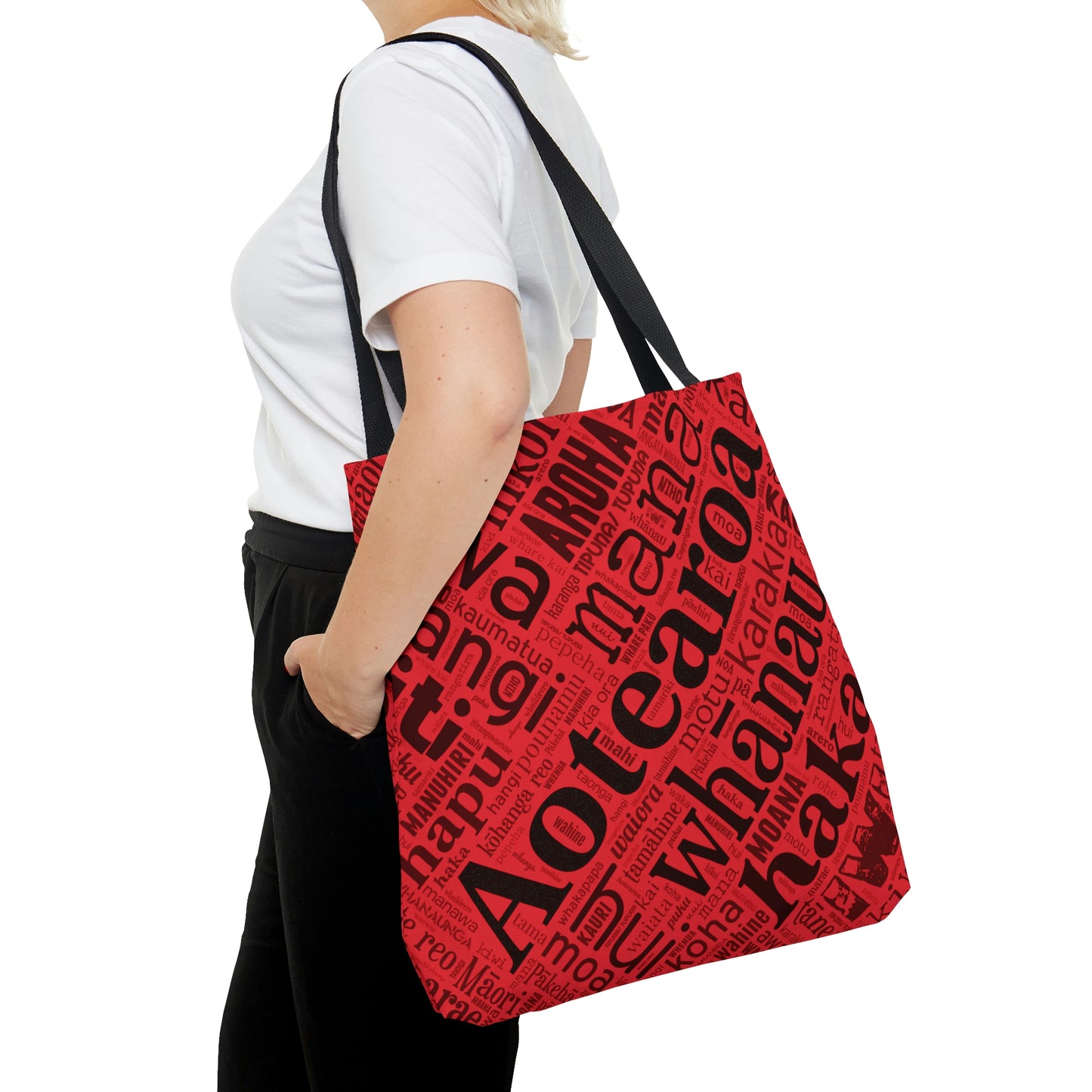 Red Māori Word Art Tote Bag