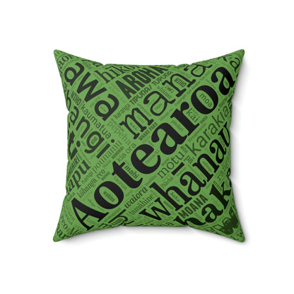 Green Māori Word Art Square Pillow