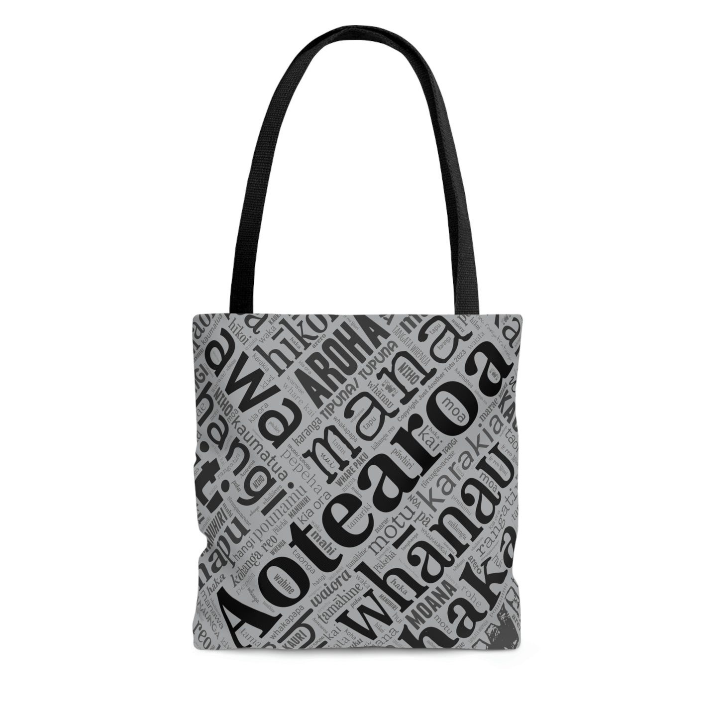 Grey Māori Word Art Tote Bag