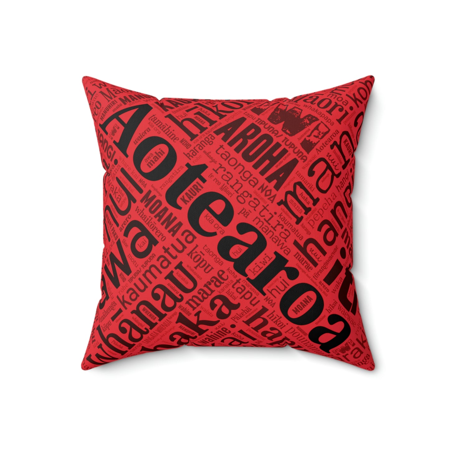 Red Māori Word Art Square Pillow