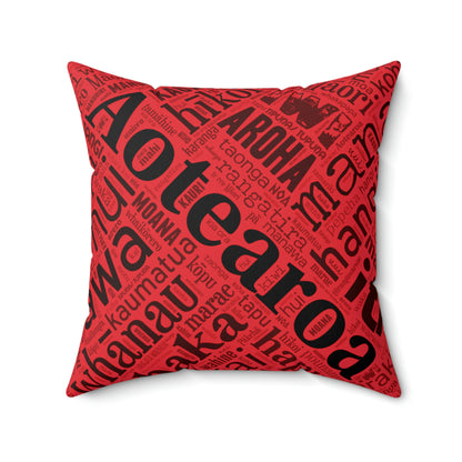 Red Māori Word Art Square Pillow