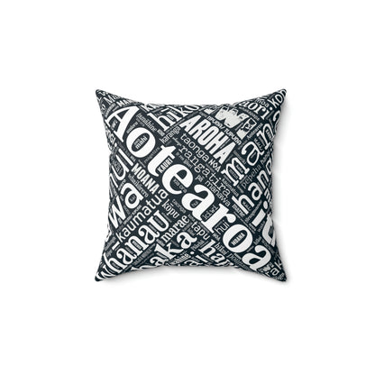 Black Māori Word Art Square Pillow