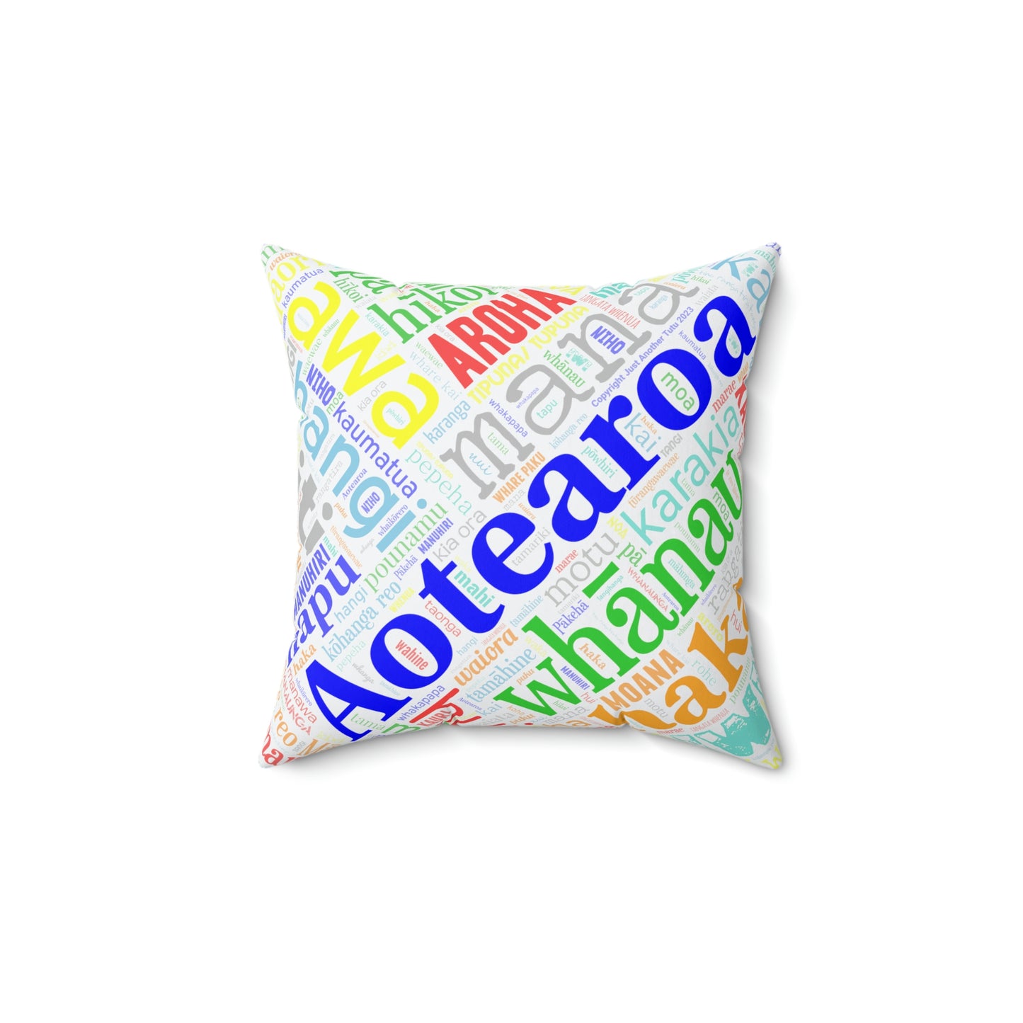 Rainbow White Māori Word Art Square Pillow