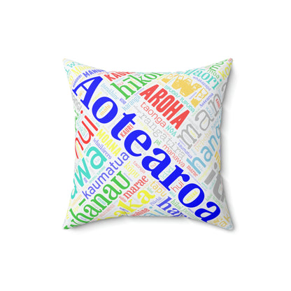 Rainbow White Māori Word Art Square Pillow