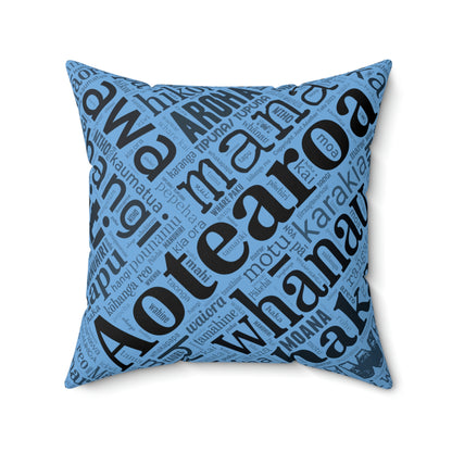 Light Blue Māori Word Art Square Pillow