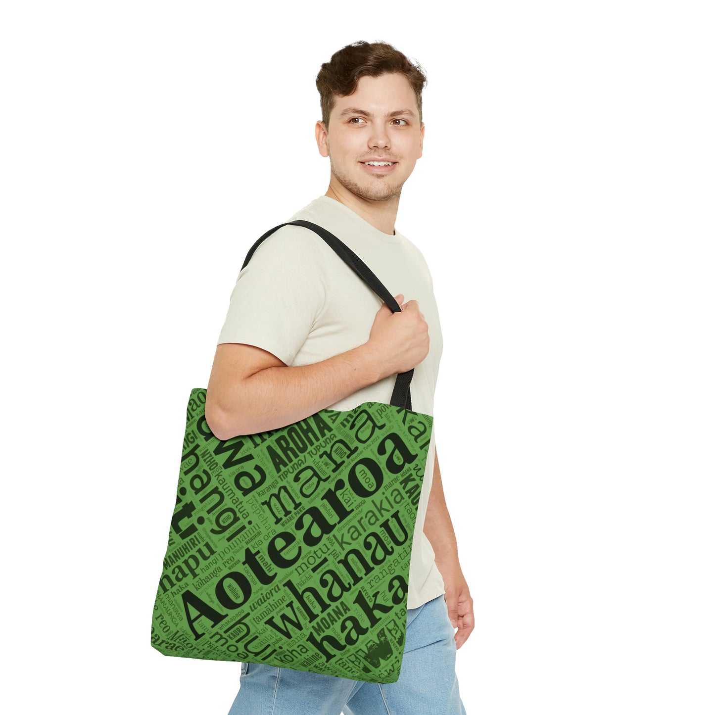 Green Māori Word Art Tote Bag