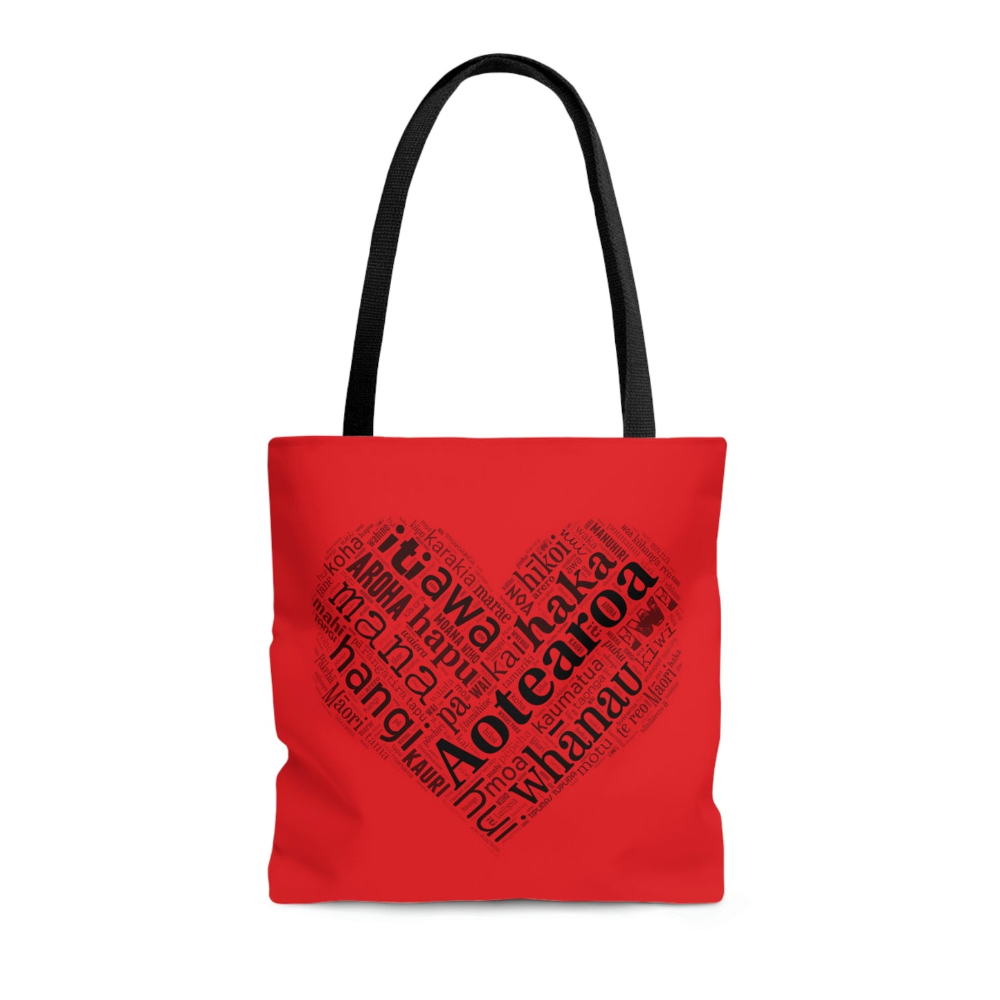 Red Māori Word Art Heart Tote Bag