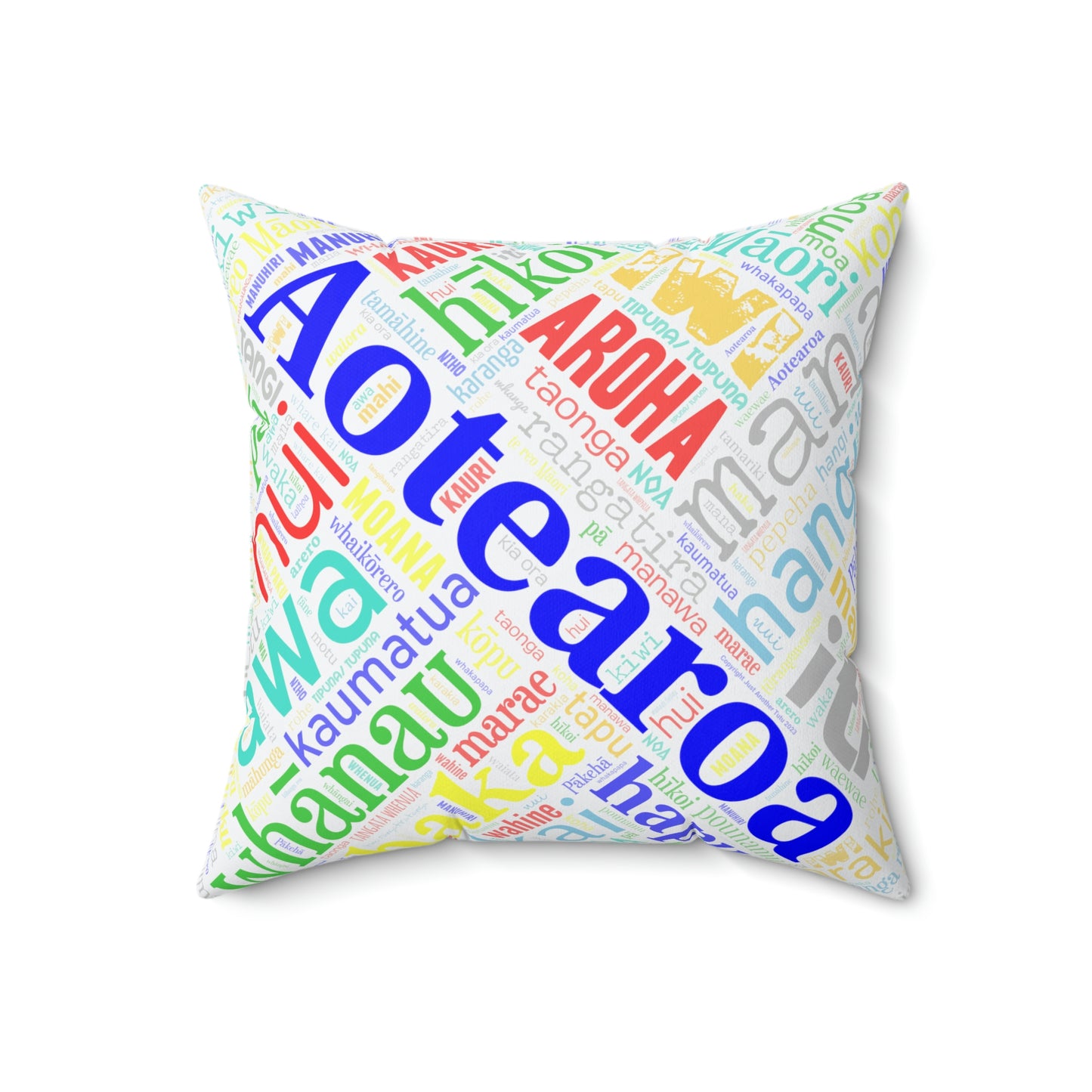 Rainbow White Māori Word Art Square Pillow