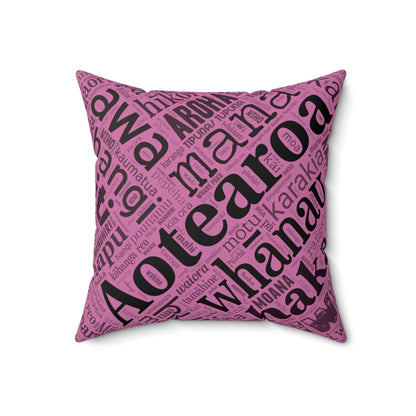 Pink Māori Word Art Square Pillow