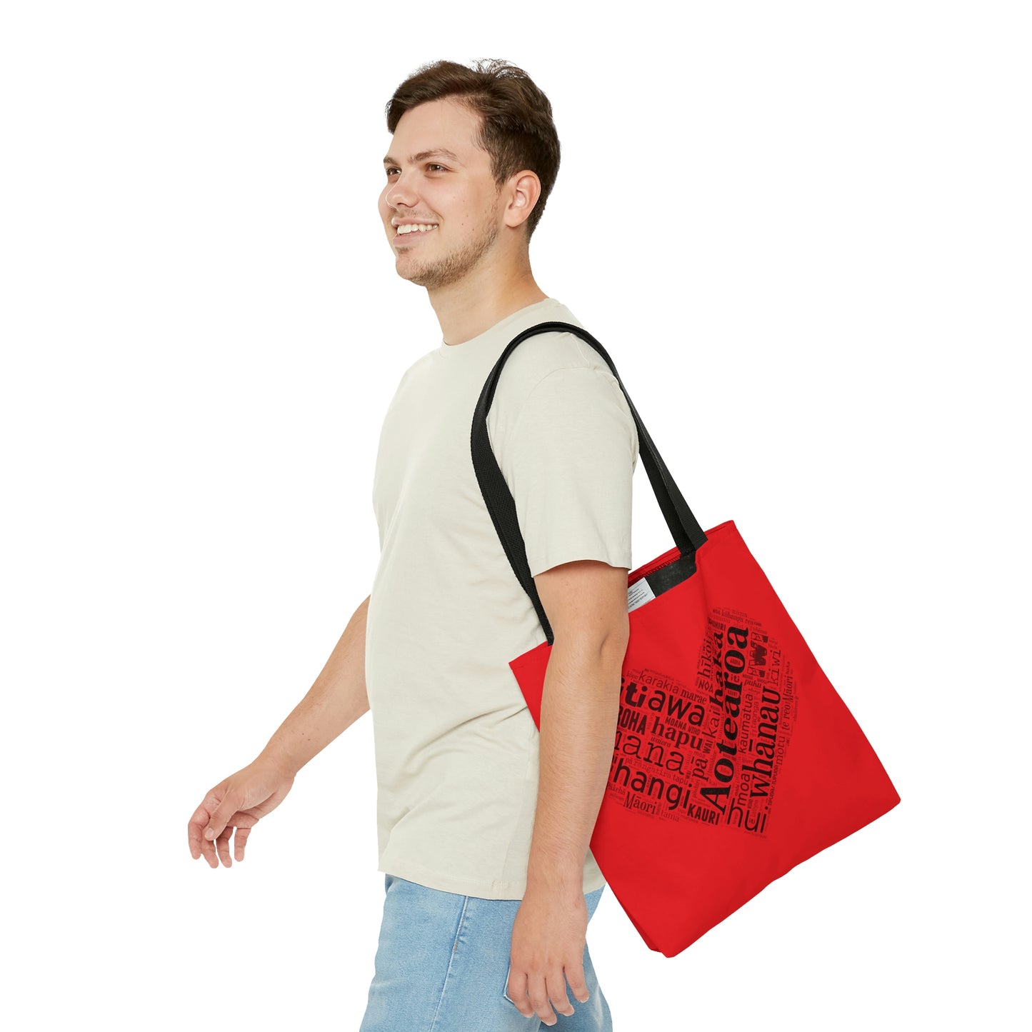 Red Māori Word Art Heart Tote Bag