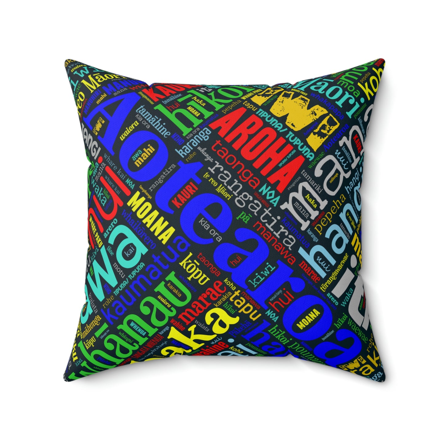 Rainbow Black Māori Word Art Square Pillow