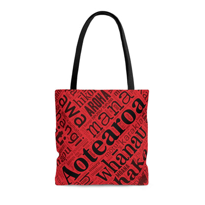 Red Māori Word Art Tote Bag