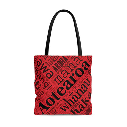 Red Māori Word Art Tote Bag