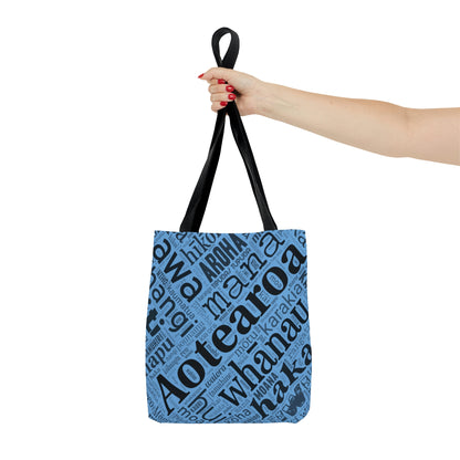 Light Blue Māori Word Art Tote Bag