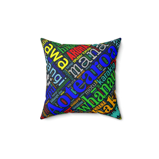 Rainbow Black Māori Word Art Square Pillow
