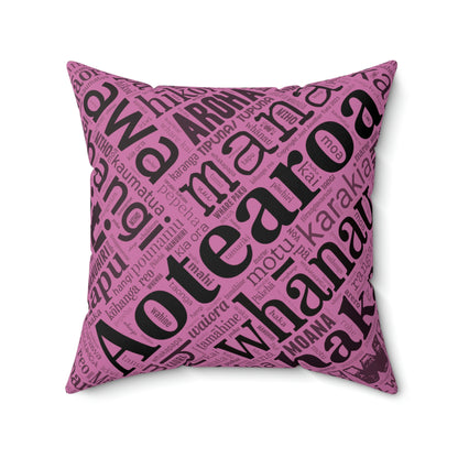 Pink Māori Word Art Square Pillow