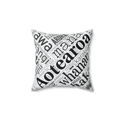 White Māori Word Art Square Pillow